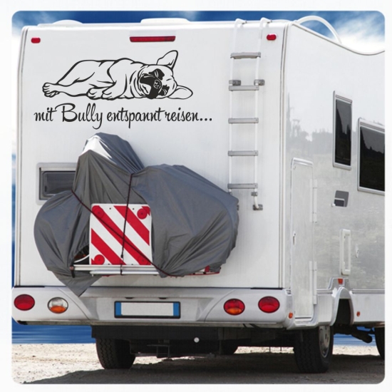 Französische Bulldogge entspannt reisen Auto Aufkleber Wohnmobil WOMO WoMo204