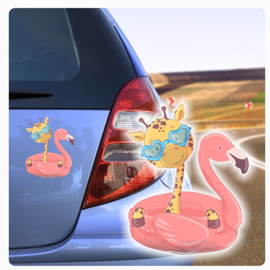 Giraffe mit Sonnenbrille Flamingo Autoaufkleber Sticker Auto Aufkleber Digitaldruck DA403