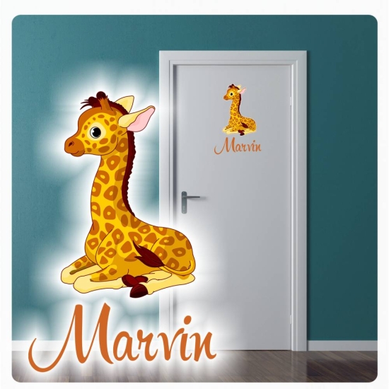 Türaufkleber Giraffe Pferd Junge Name Digitaldruck Wandtattoo Türtattoo DT067