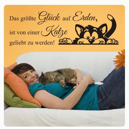 Glück Erde Katze geliebt zu werden Wandtattoo Wandaufkleber W1856