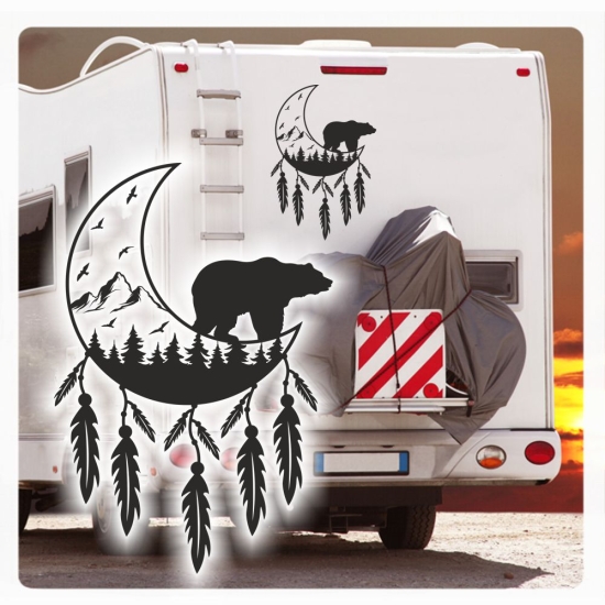 Grizzly Bär Traumfänger Mond Wohnmobil Aufkleber Caravan Sticker WoMo410