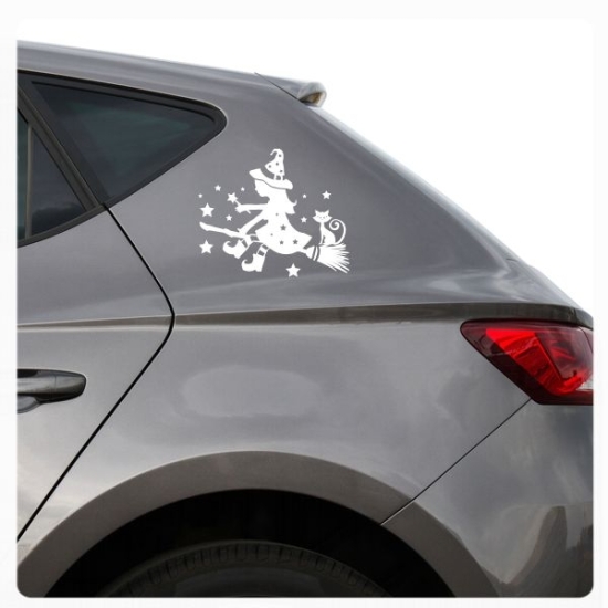 Auto Aufkleber Hexe Hexen Katze Sterne 2er SET Autoaufkleber Sticker clickstick A626