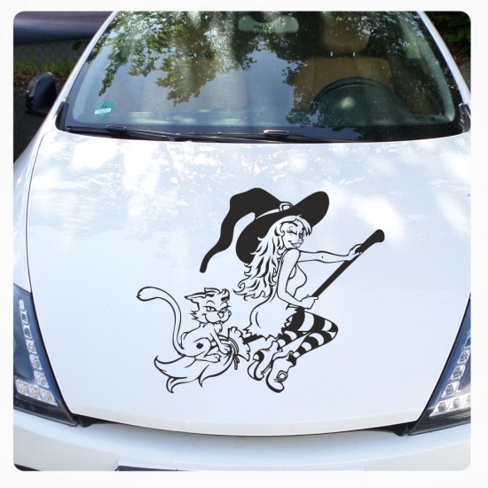 Hexe Katze Hexenkutsche Auto Aufkleber Motorhaube Walpurgishexe Witch A4245