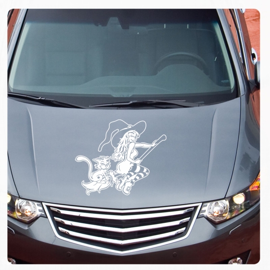 Preview: Hexe Katze Hexenkutsche Auto Aufkleber Motorhaube Walpurgishexe Witch A4245