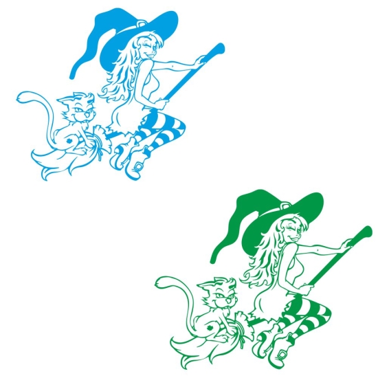 Preview: Hexe Katze Hexenkutsche Auto Aufkleber Motorhaube Walpurgishexe Witch A4245