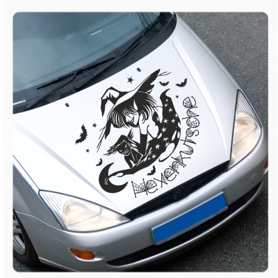 Auto Aufkleber Hexen Kutsche Hexenkutsche Hexe Spinnweben Sterne Sticker A1201