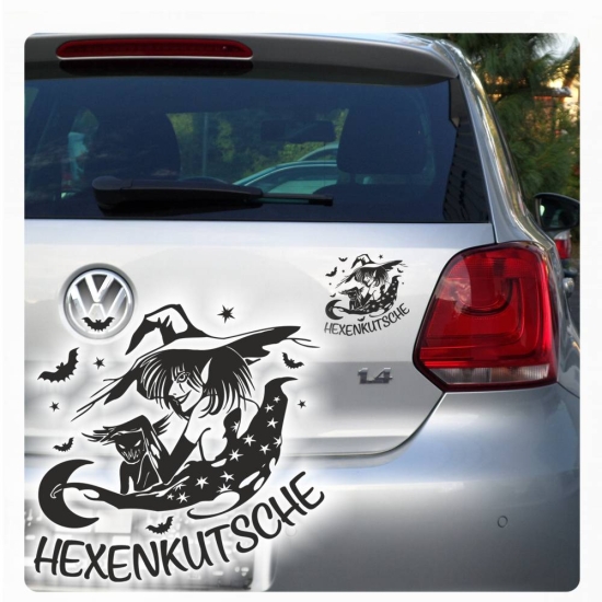 Auto Aufkleber Hexenkutsche Hexen Kutsche Hexe Katze Mond Sterne Sticker A1217