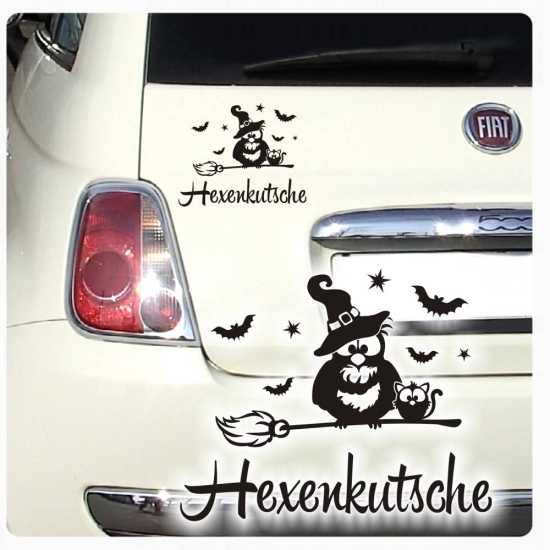 Eule Hexe Katze Hexenkutsche Auto Aufkleber Sticker Sterne A2044