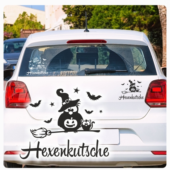 Preview: Eule Hexe Katze Hexenkutsche Auto Aufkleber Sticker Sterne A2076