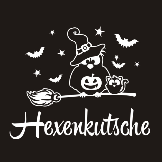 Preview: Eule Hexe Katze Hexenkutsche Auto Aufkleber Sticker Sterne A2076
