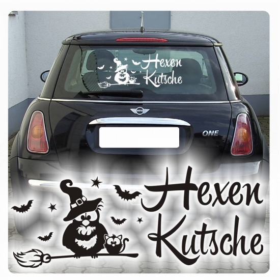 Hexenkutsche Autoaufkleber Hexen Aufkleber Eule Katze Sterne A2042