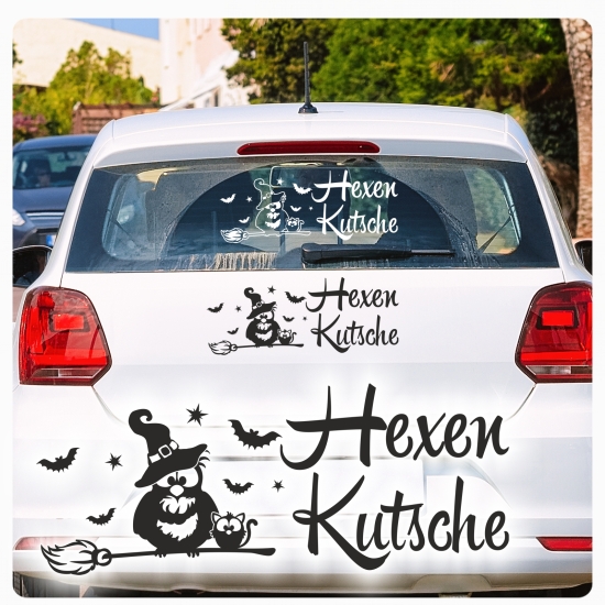 Hexenkutsche Autoaufkleber Hexen Aufkleber Eule Katze Sterne A2042
