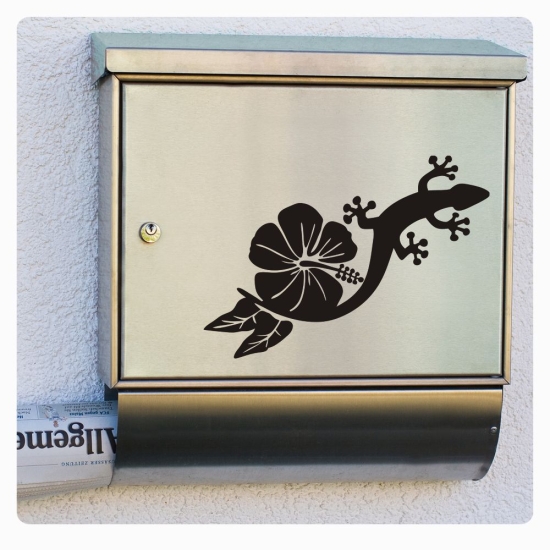 Briefkastenaufkleber Hibiskus Gecko Gekko Echse Aufkleber B003