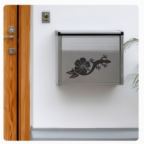 Briefkastenaufkleber Hibiskus Gecko Gekko Echse Aufkleber B003