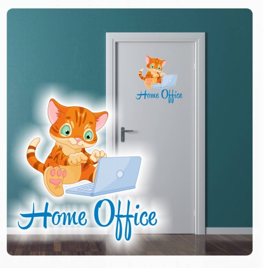 Türaufkleber Home Office Katze Büro Digitaldruck Wandtattoo Türtattoo DT048