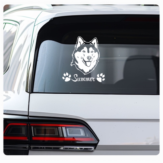 Hundeaufkleber Siberian Husky Name Pfoten Aufkleber A395