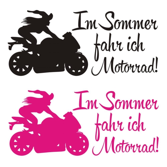 Aufkleber Im Sommer fahr ich Motorrad! Auto Sticker Hexe Autoaufkleber A2041