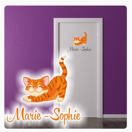 Türaufkleber Katze Schmetterlinge Name Digitaldruck Wandtattoo Türtattoo DT089