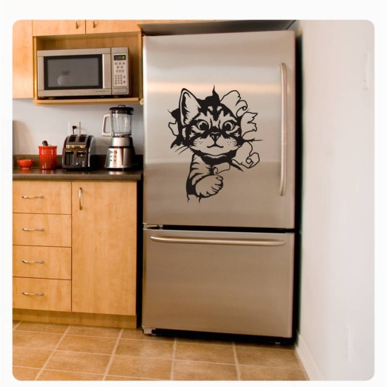 Katze Kitty schaut raus Kühlschrank Aufkleber Wandtattoo Küche Dekor Sticker K022
