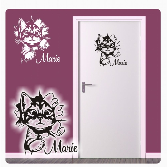 Mädchen Name Katze Tür Aufkleber Wandtattoo Türaufkleber Kätzchen Sticker T314