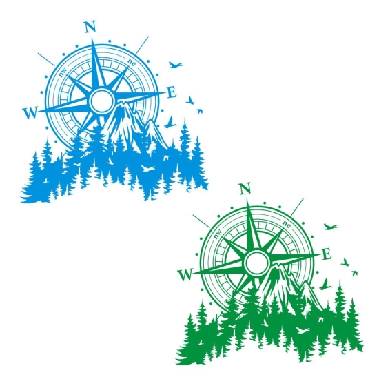 Wohnwagen Aufkleber Kompass mit Elch und Wald