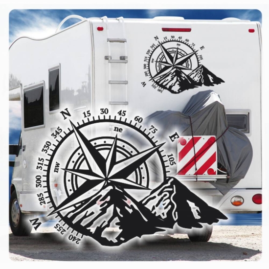 Wohnmobil Aufkleber Aufkleber Kompass Rose Berge Caravan Sticker