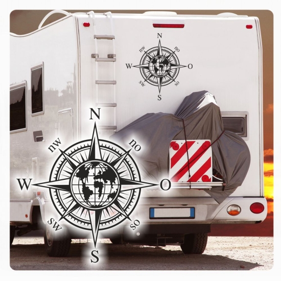 Kompass Rose Weltkugel Erde Compass Wohnmobil Aufkleber Wohnwagen Caravan Wohnwagen Sticker WoMo431