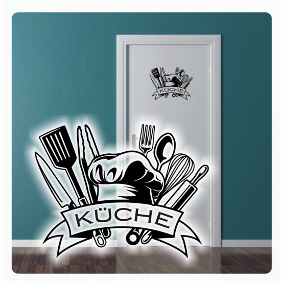 Küche Kochutensilien Türaufkleber Sticker Wandtattoo Türtattoo T819