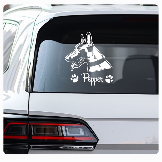 Hundeaufkleber Belgischer Malinois Schäferhund  Name Auto Aufkleber A455