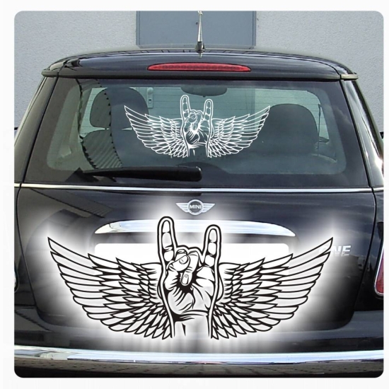 Autoaufkleber Rock Hand Metal Flügel Tribal Rock´n´Roll Auto Aufkleber Sticker A446