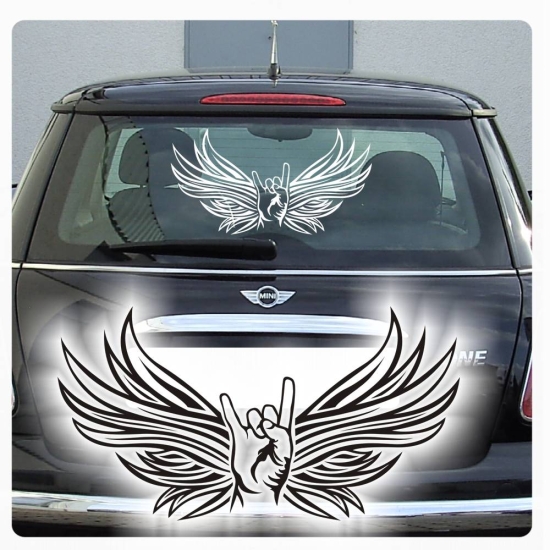 Autoaufkleber Rock Hand Metal Flügel Tribal Rock´n´Roll Auto Aufkleber  Sticker A447