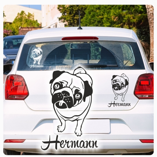 Mops Name Auto Aufkleber Autoaufkleber Sticker Pug Pfote A1908