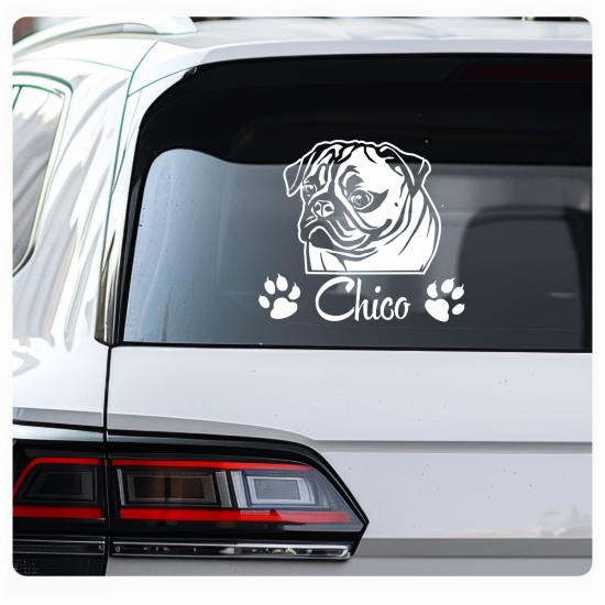 Hundeaufkleber Mops Pug Name Autoaufkleber  Auto Aufkleber Sticker A337