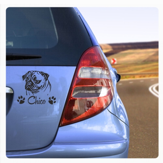 Hundeaufkleber Mops Pug Name Autoaufkleber  Auto Aufkleber Sticker A337