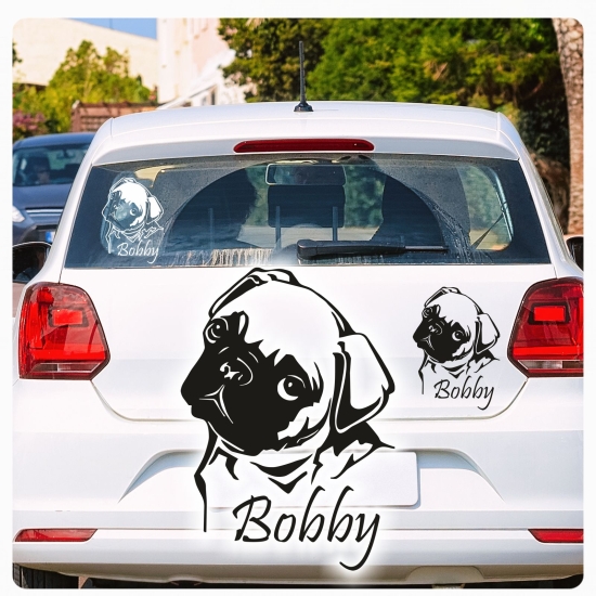 Mops Name Auto Aufkleber Autoaufkleber Sticker Pug A184