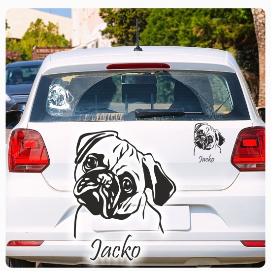 Mops Name Auto Aufkleber Autoaufkleber Sticker Pug A1708