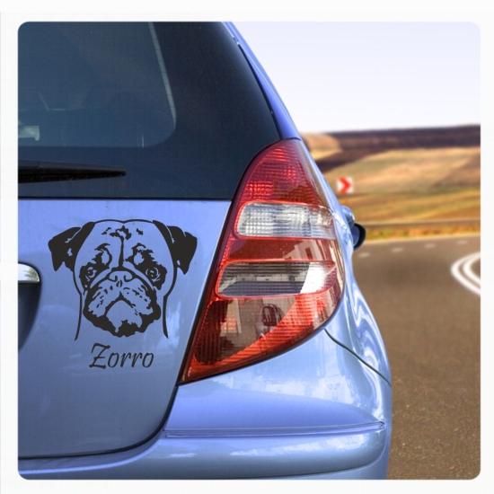 Mops Name Auto Aufkleber Autoaufkleber Sticker Pug A1824