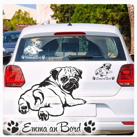 Mops Name Auto Aufkleber Hundeaufkleber Autoaufkleber Sticker Pug A576