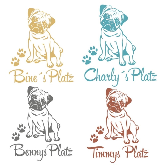 Mops Name Platz Pug Wandtattoo Wunschname Wandtsticker Wandaufkleber W4010