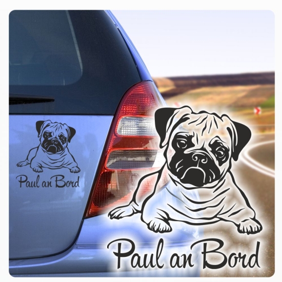 Auto Aufkleber Mops Pug Name Autoaufkleber Pfoten Wunschname clickstick A4053