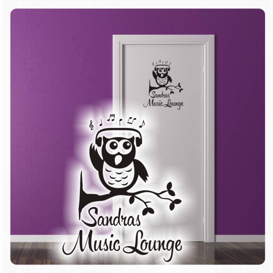 Türaufkleber Eule Kopfhörer Namen Music Lounge Wandaufkleber Tür Aufkleber T404