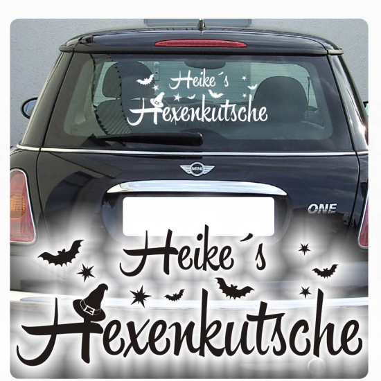 Auto Aufkleber Namen Hexenkutsche Sterne Fledermäuse Hexe Sticker A1022