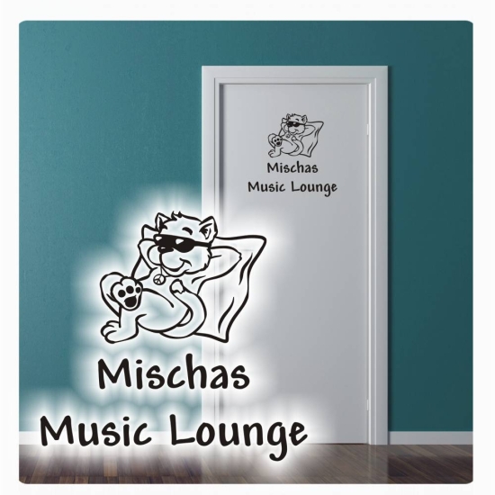 Türaufkleber Name Music Lounge Katze Peace Cool Tür Aufkleber Wandtattoo T860