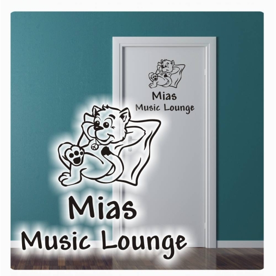 Türaufkleber Name Music Lounge Katze Peace Cool Tür Aufkleber Wandtattoo T861