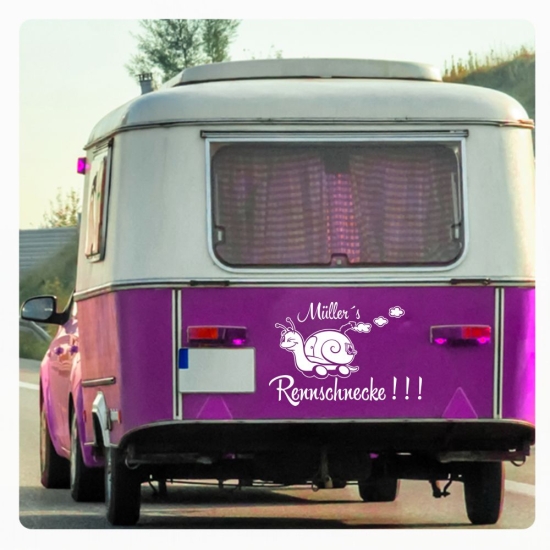 Wohnmobil Aufkleber Name Rennschnecke Schneckenhaus Wohnwagen Sticker Caravan WoMo445