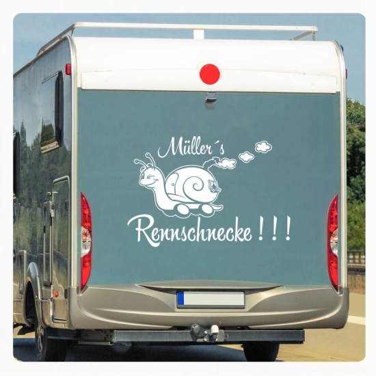 Wohnmobil Aufkleber Name Rennschnecke Schneckenhaus Wohnwagen Sticker Caravan WoMo445