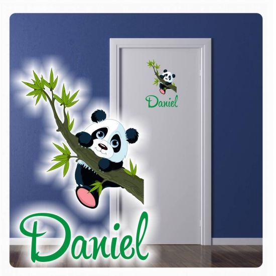 Türaufkleber Panda Bär Name Wunschname Digitaldruck Wandtattoo Türtattoo DT062