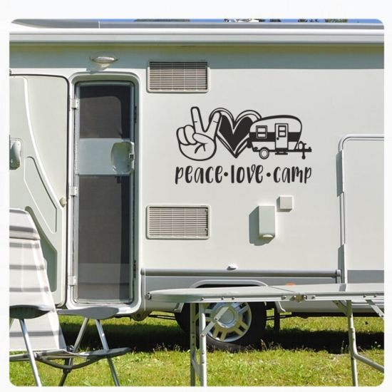 Peace Love Camp Aufkleber Wohnwagen Caravan Auto Sticker WoMo444