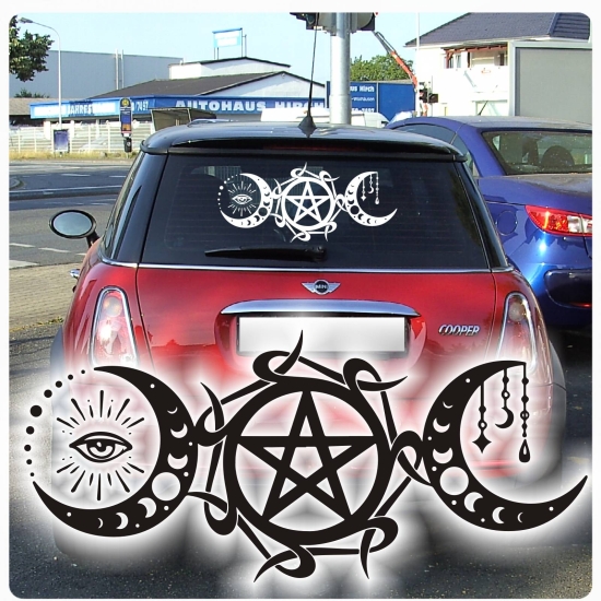 Dreifachgöttin Mond Wiccan Pentakel Pentagramm Aufkleber Auto Sticker Autoaufkleber Hexe Hexen A193
