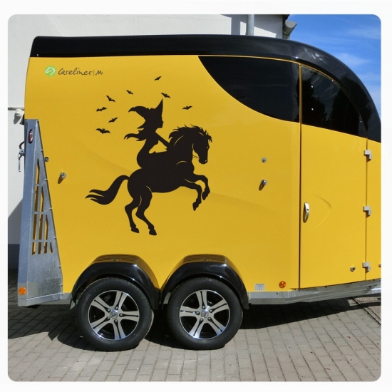 Hexe Sterne Fledermaus Pferdeanhänger Pferdetransporter Aufkleber Sticker Auto Pferd PFA026